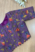 Purple Hand Painted Kalamkari Pure Silk Blouse - Luxurion World
