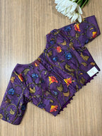 Purple Hand Painted Kalamkari Pure Silk Blouse - Luxurion World
