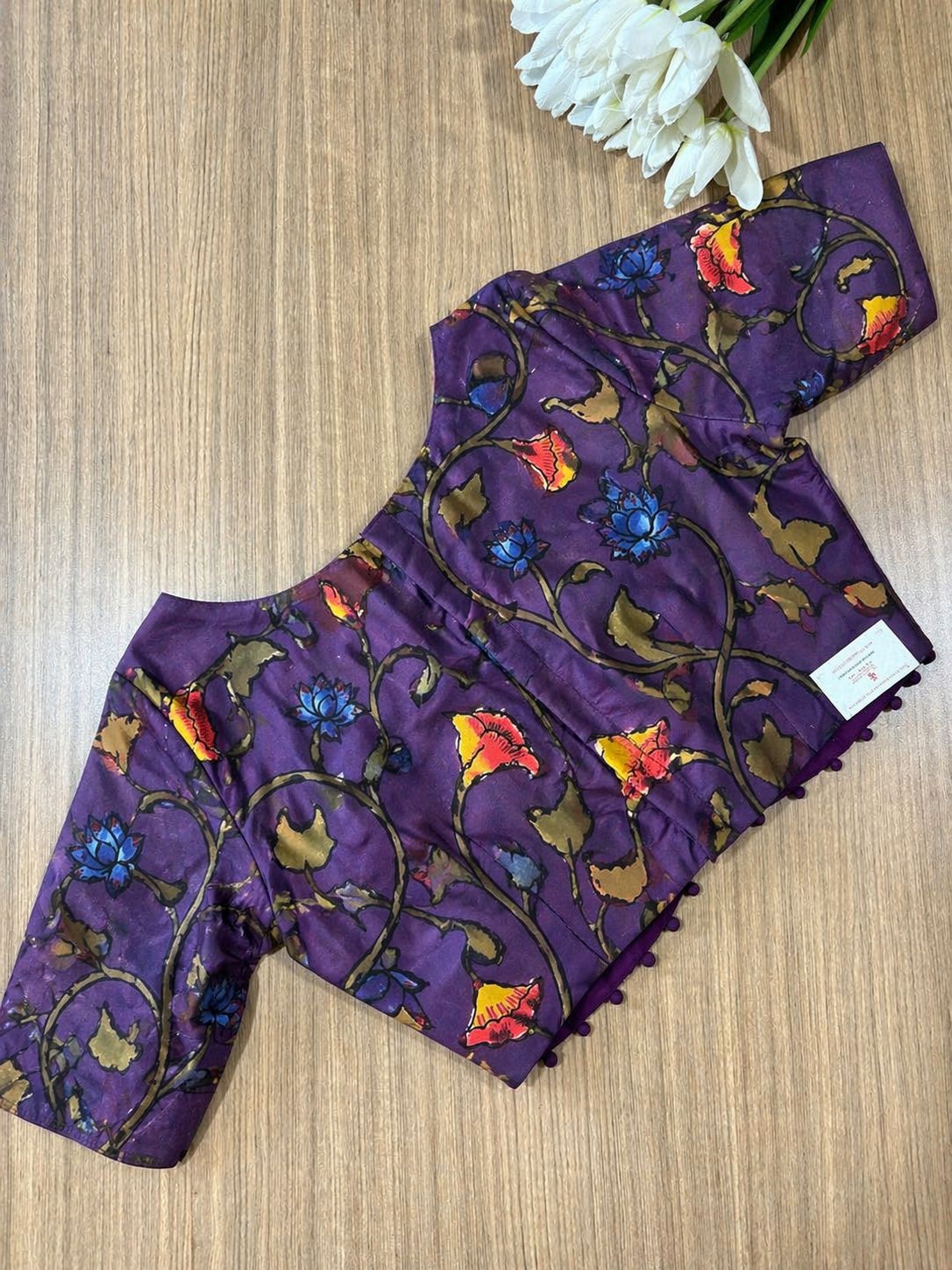 Purple Hand Painted Kalamkari Pure Silk Blouse - Luxurion World