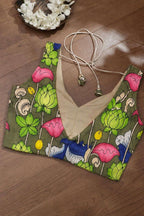 Green Hand Painted Kalamkari Bangalore Silk Blouse - Luxurion World