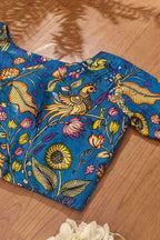 Blue Hand Painted Kalamkari Pure Silk Blouse - Luxurion World