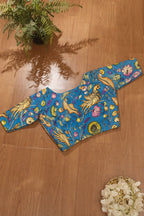 Blue Hand Painted Kalamkari Pure Silk Blouse - Luxurion World