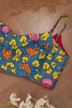 Blue Hand Painted Kalamkari Pure Silk Blouse - Luxurion World