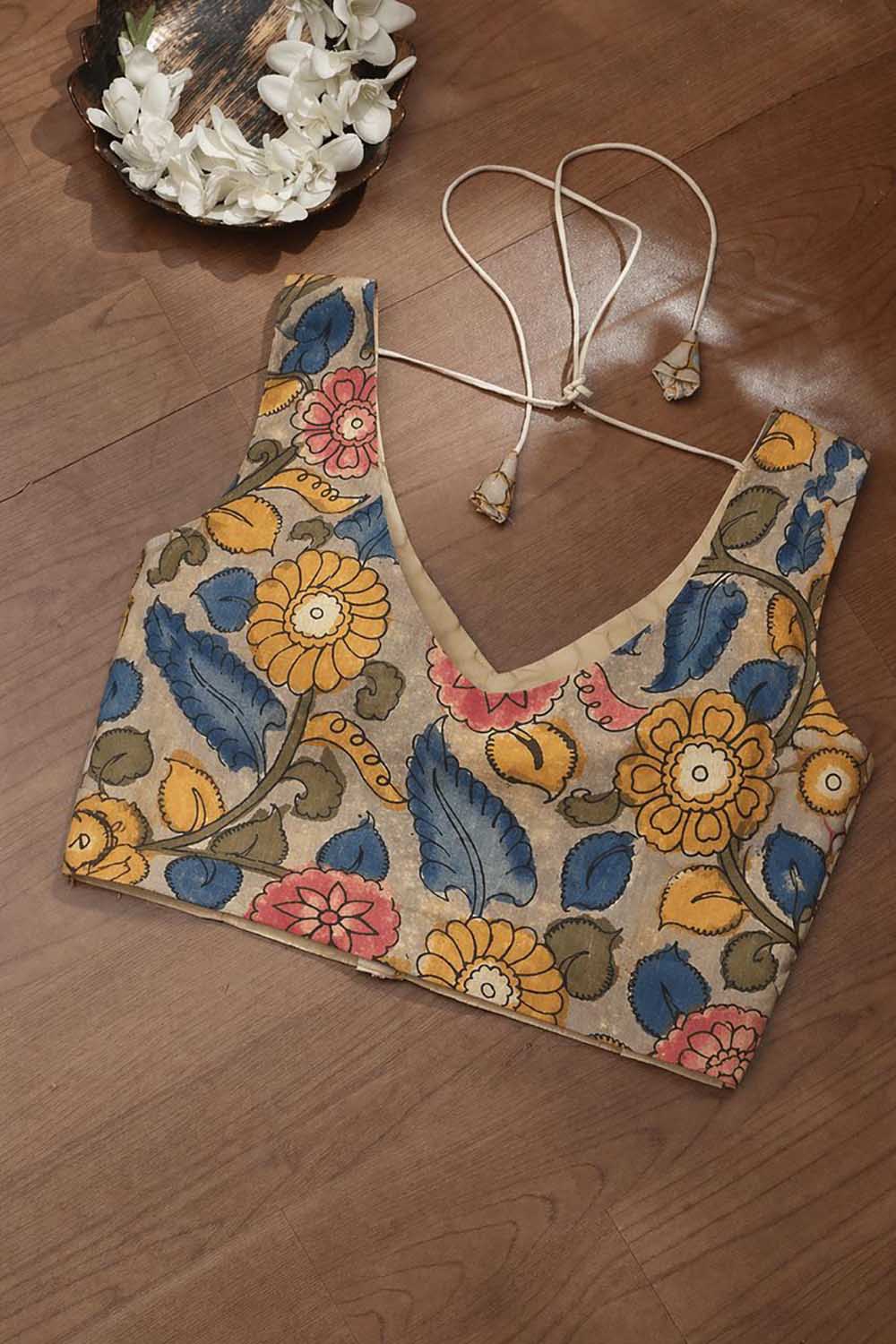 Multicolor Hand Painted Kalamkari Pure Silk Blouse - Luxurion World