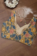 Multicolor Hand Painted Kalamkari Pure Silk Blouse - Luxurion World