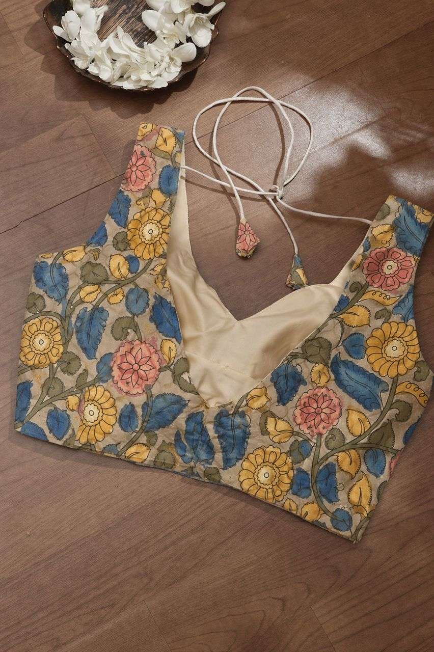 Multicolor Hand Painted Kalamkari Pure Silk Blouse - Luxurion World