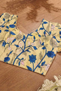 Yellow Hand Painted Kalamkari Pure Silk Blouse - Luxurion World