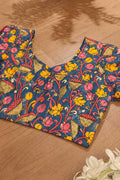 Blue Hand Painted Kalamkari Pure Silk Blouse - Luxurion World