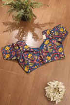 Blue Hand Painted Kalamkari Pure Silk Blouse - Luxurion World