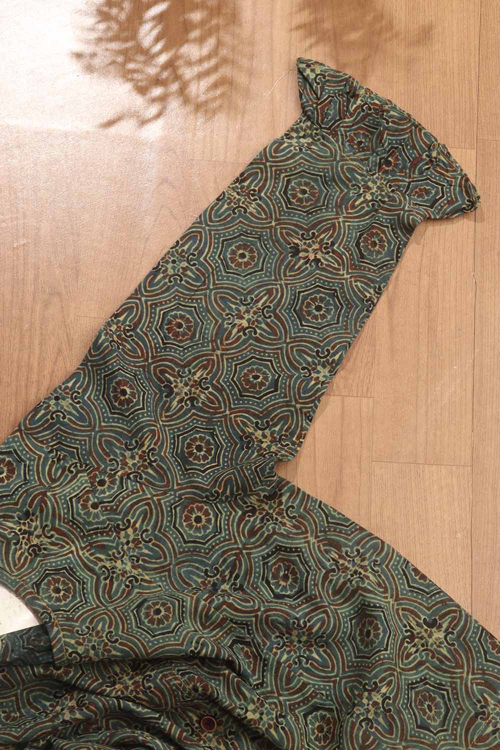 Green Ajrakh Block Printed Cotton Crop Top Stitched Blouse - Luxurion World