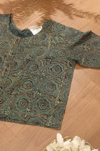 Green Ajrakh Block Printed Cotton Crop Top Stitched Blouse - Luxurion World