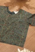 Green Ajrakh Block Printed Cotton Crop Top Stitched Blouse - Luxurion World