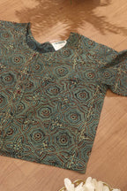 Green Ajrakh Block Printed Cotton Crop Top Stitched Blouse - Luxurion World