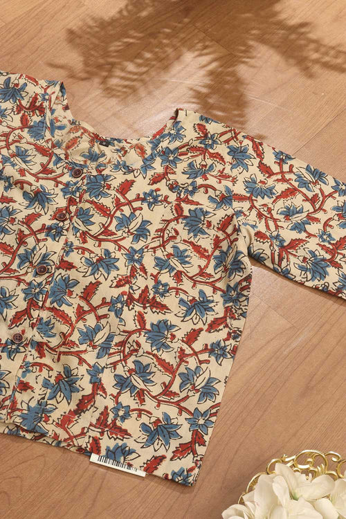 Off White Ajrakh Block Printed Cotton Crop Top Stitched Blouse - Luxurion World