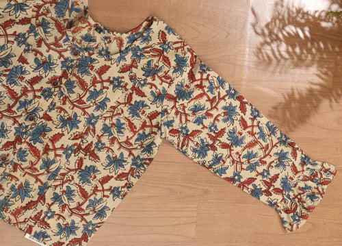 Off White Ajrakh Block Printed Cotton Crop Top Stitched Blouse - Luxurion World
