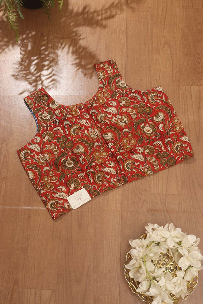 Red Ajrakh Block Printed Cotton Sleeveless Stitched Blouse - Luxurion World