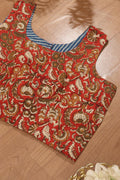 Red Ajrakh Block Printed Cotton Sleeveless Stitched Blouse - Luxurion World