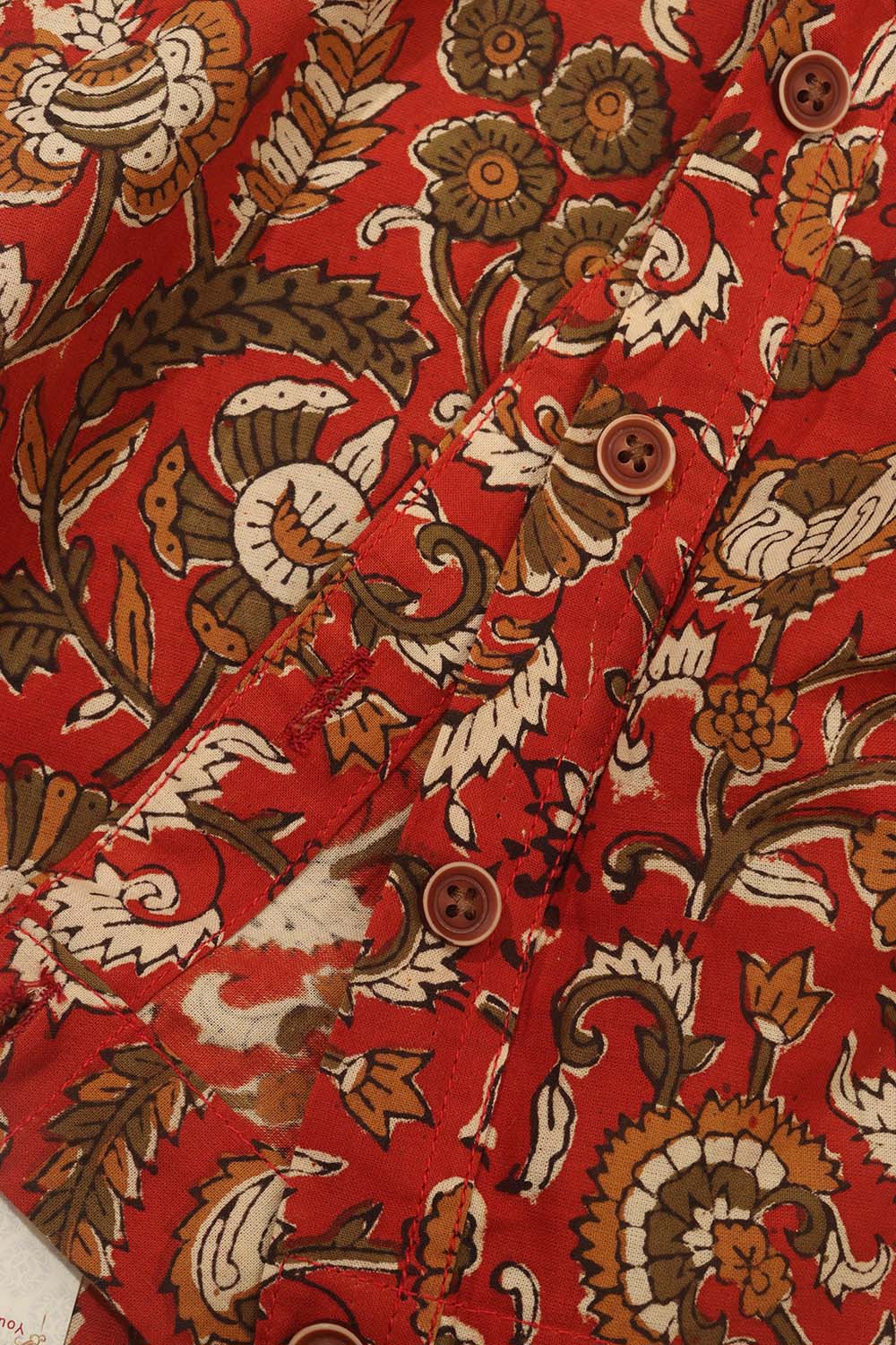 Red Ajrakh Block Printed Cotton Sleeveless Stitched Blouse - Luxurion World