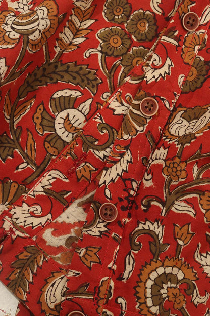 Red Ajrakh Block Printed Cotton Sleeveless Stitched Blouse - Luxurion World