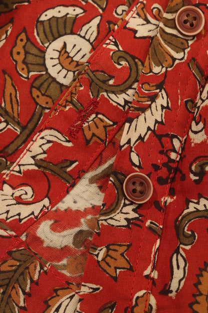 Red Ajrakh Block Printed Cotton Sleeveless Stitched Blouse - Luxurion World