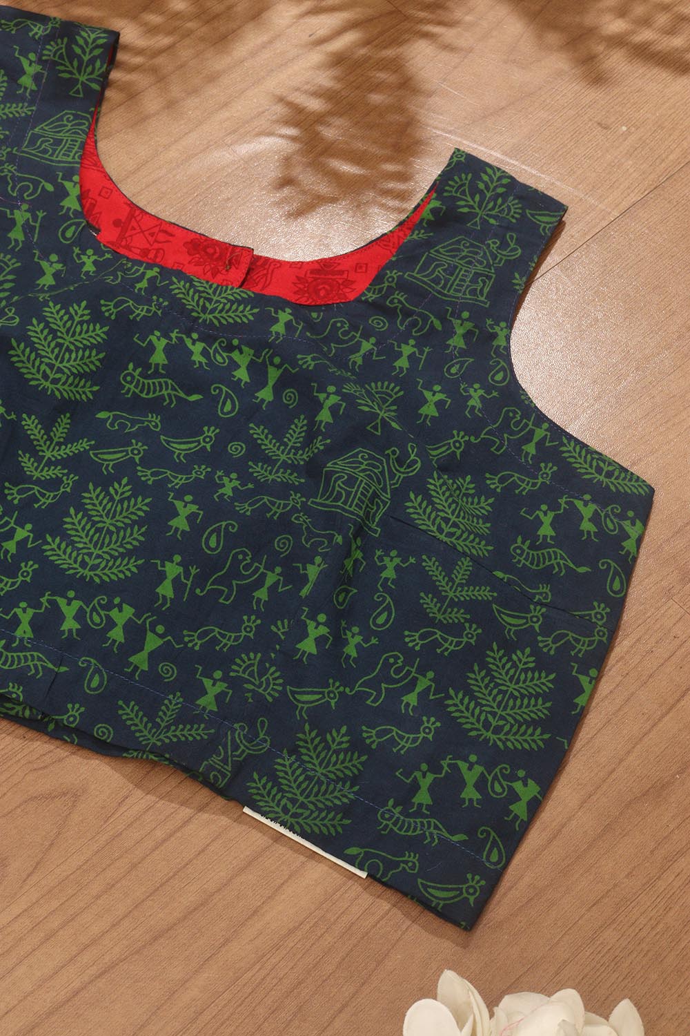 Blue Ajrakh Block Printed Cotton Sleeveless Stitched Blouse - Luxurion World