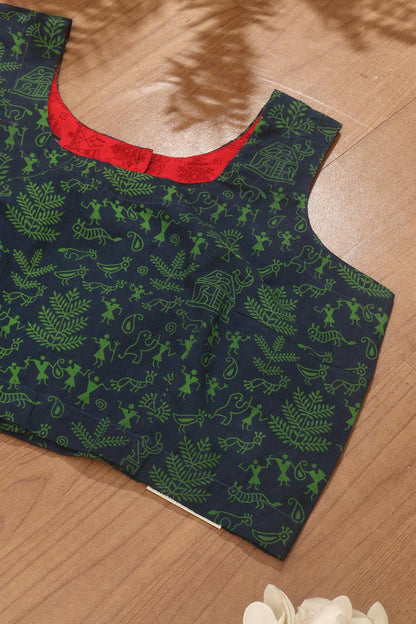 Blue Ajrakh Block Printed Cotton Sleeveless Stitched Blouse - Luxurion World