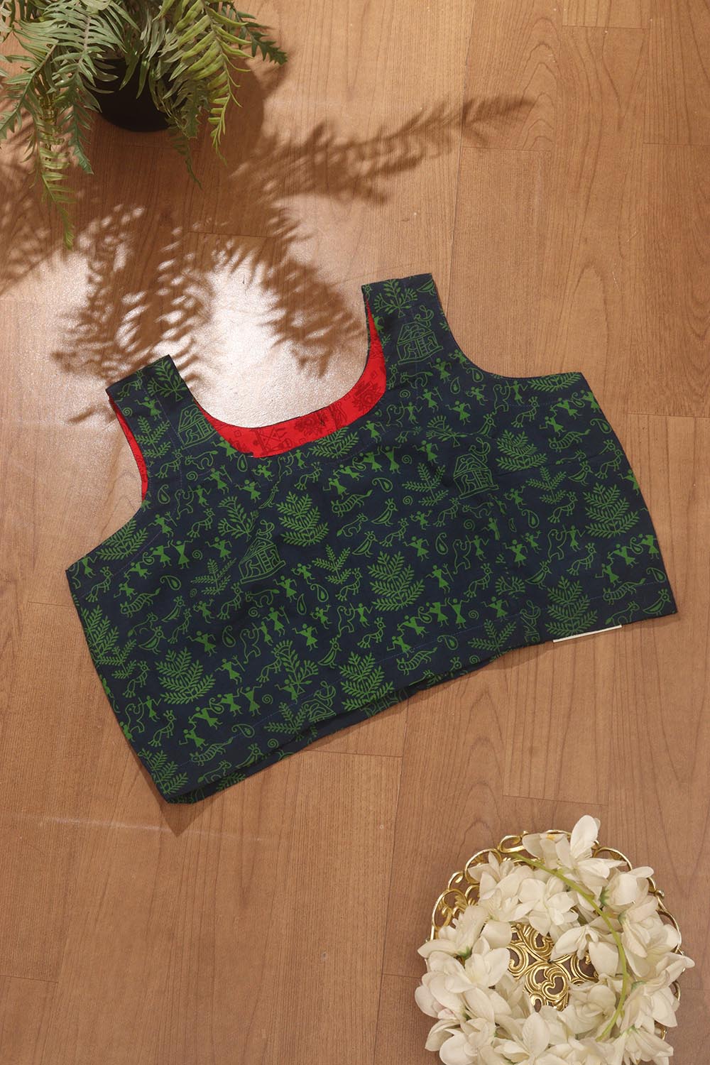 Blue Ajrakh Block Printed Cotton Sleeveless Stitched Blouse - Luxurion World