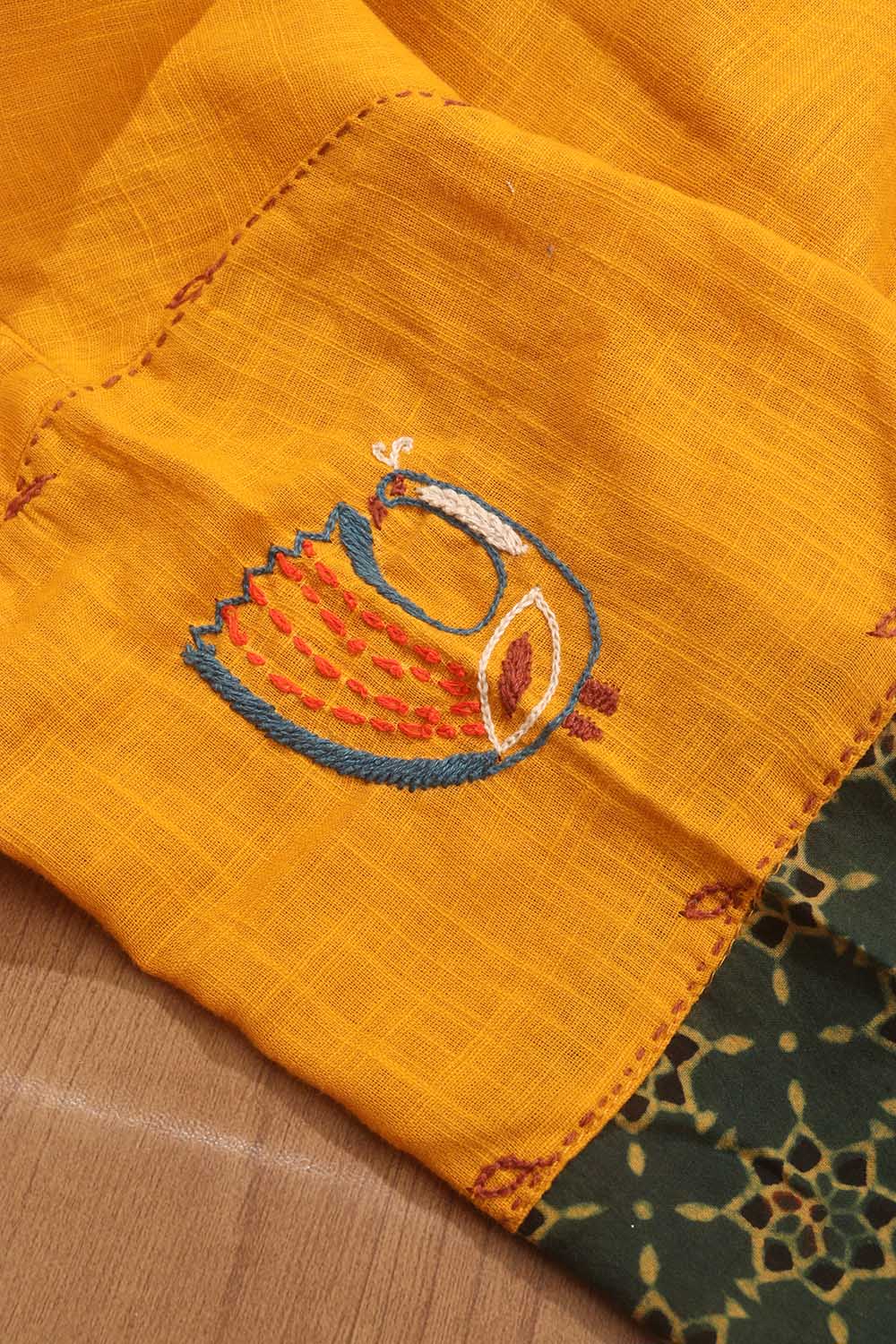Yellow And Green Ajrakh Block Printed Cotton Stitched Blouse - Luxurion World