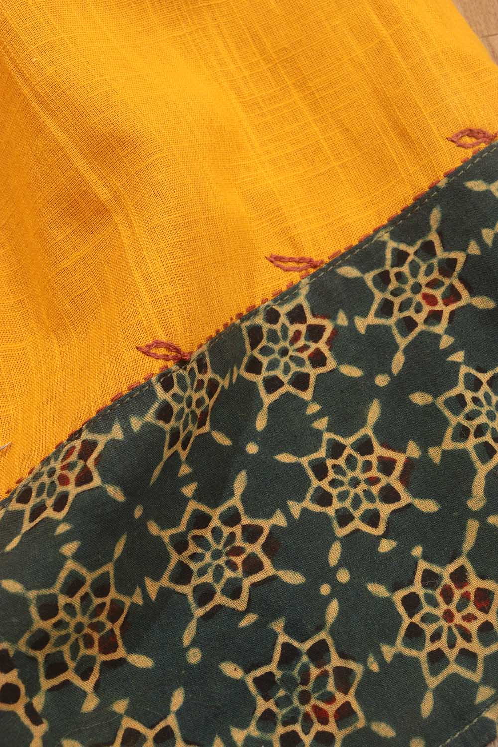 Yellow And Green Ajrakh Block Printed Cotton Stitched Blouse - Luxurion World