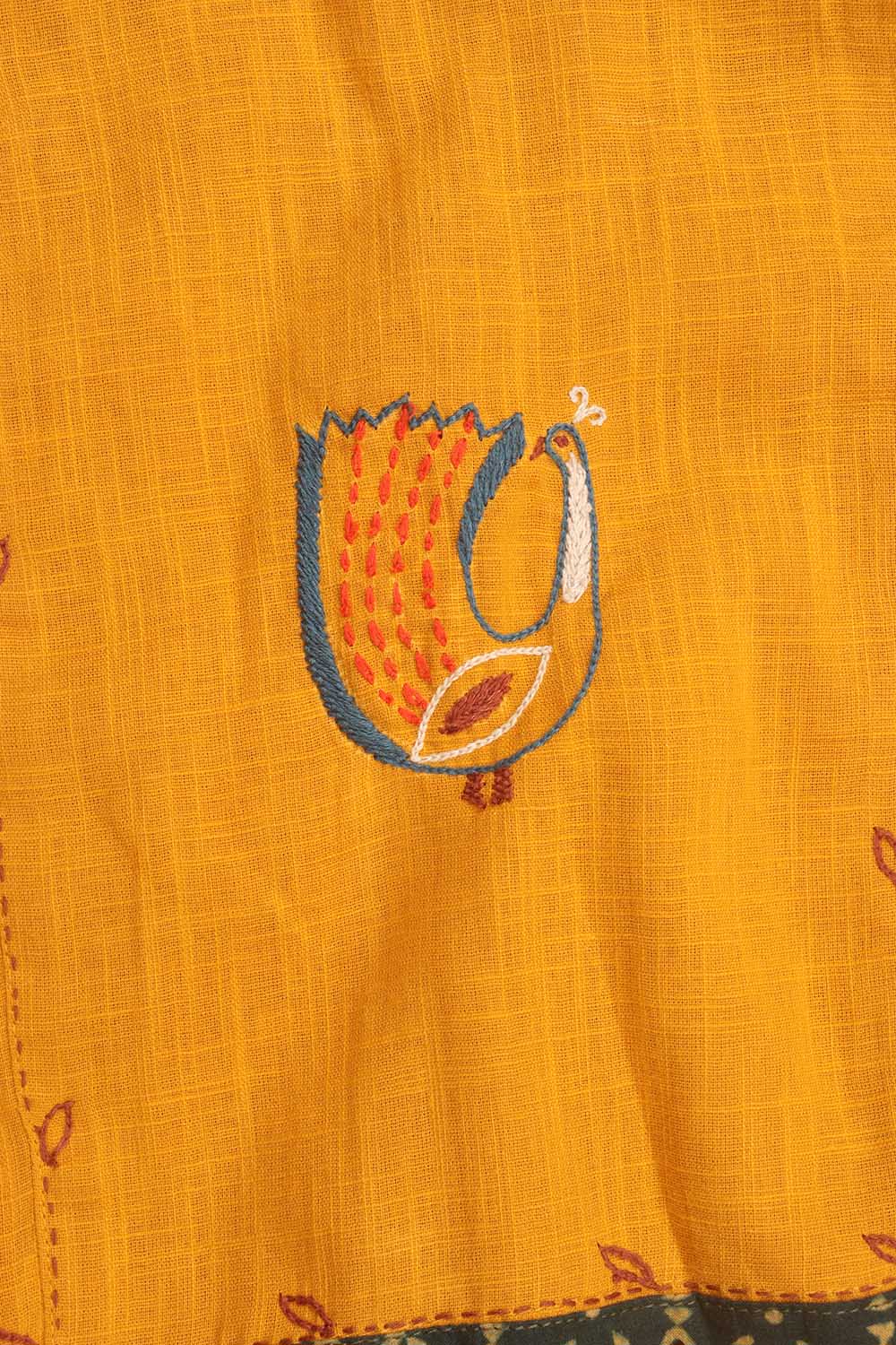 Yellow And Green Ajrakh Block Printed Cotton Stitched Blouse - Luxurion World