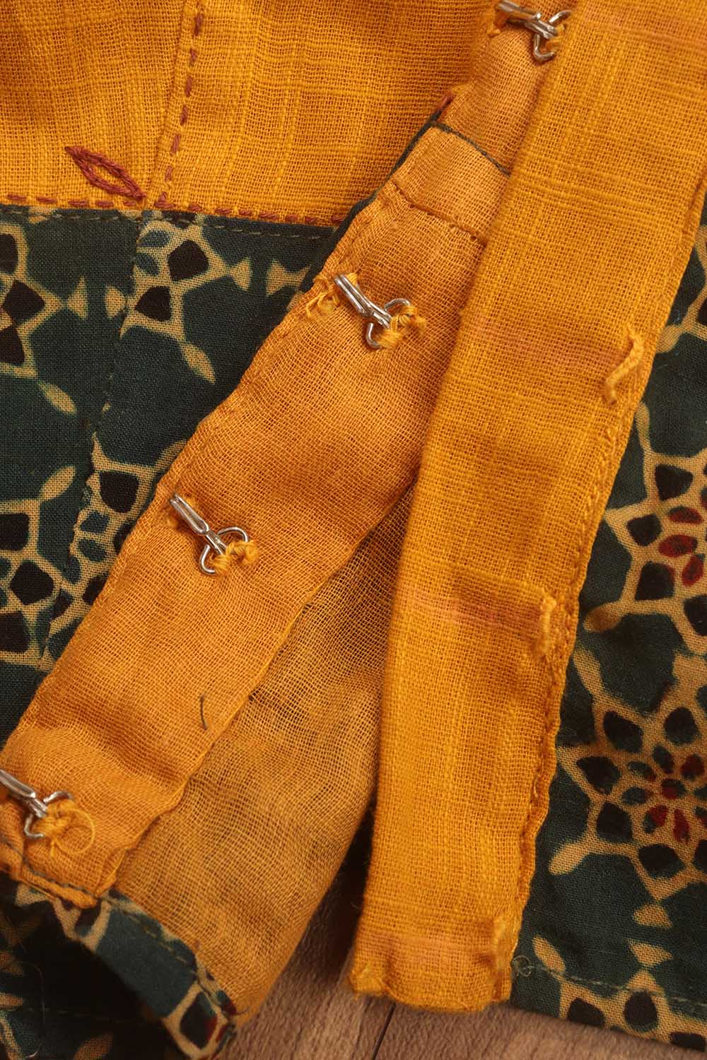 Yellow And Green Ajrakh Block Printed Cotton Stitched Blouse - Luxurion World