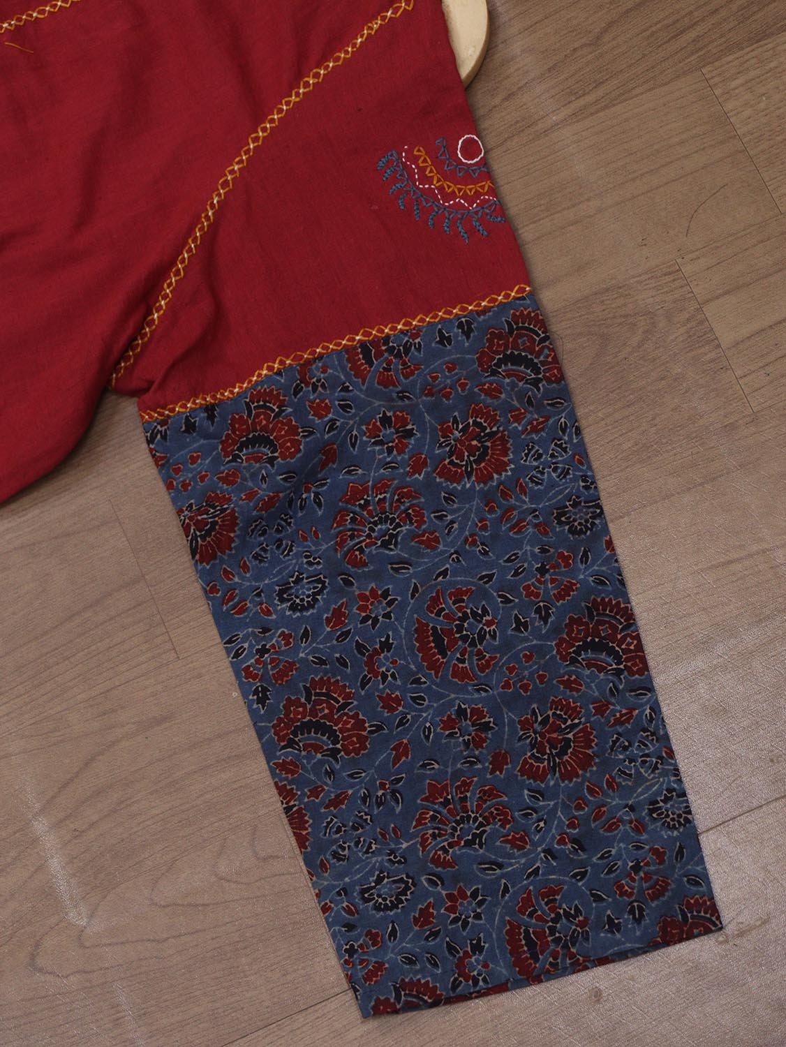 Red and Blue Ajrakh Block Printed Cotton Blouse - Stitched for Comfort - Luxurion World