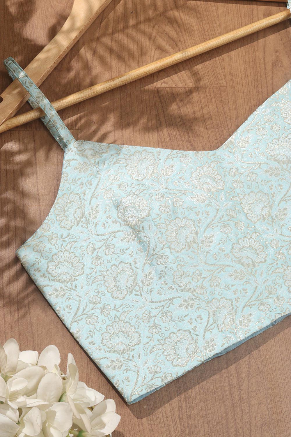 Blue Banarasi Silk Singlet Corset Non Padded Blouse - Luxurion World