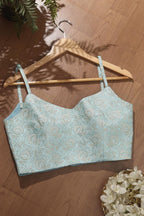 Blue Banarasi Silk Singlet Corset Non Padded Blouse - Luxurion World