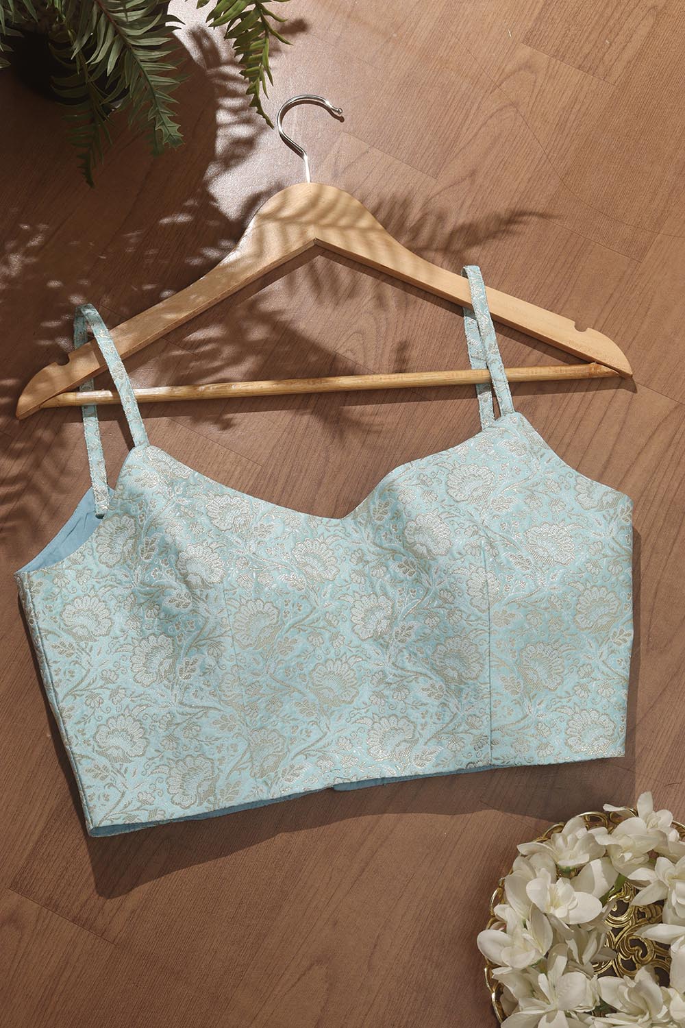 Blue Banarasi Silk Singlet Corset Non Padded Blouse - Luxurion World
