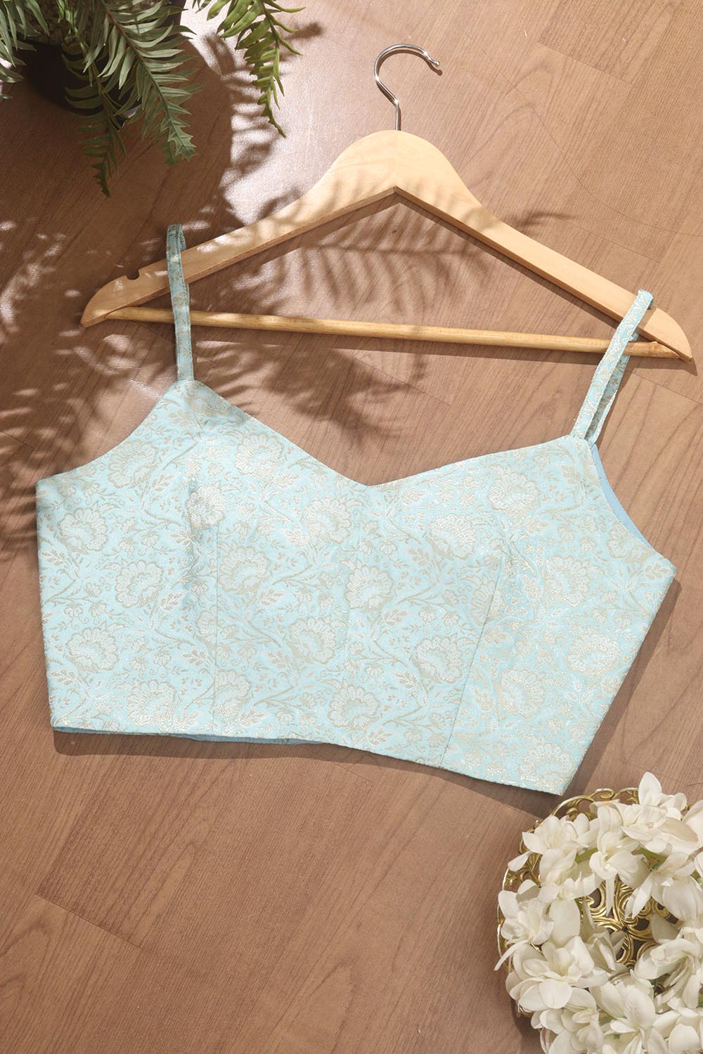 Blue Banarasi Silk Singlet Corset Non Padded Blouse - Luxurion World