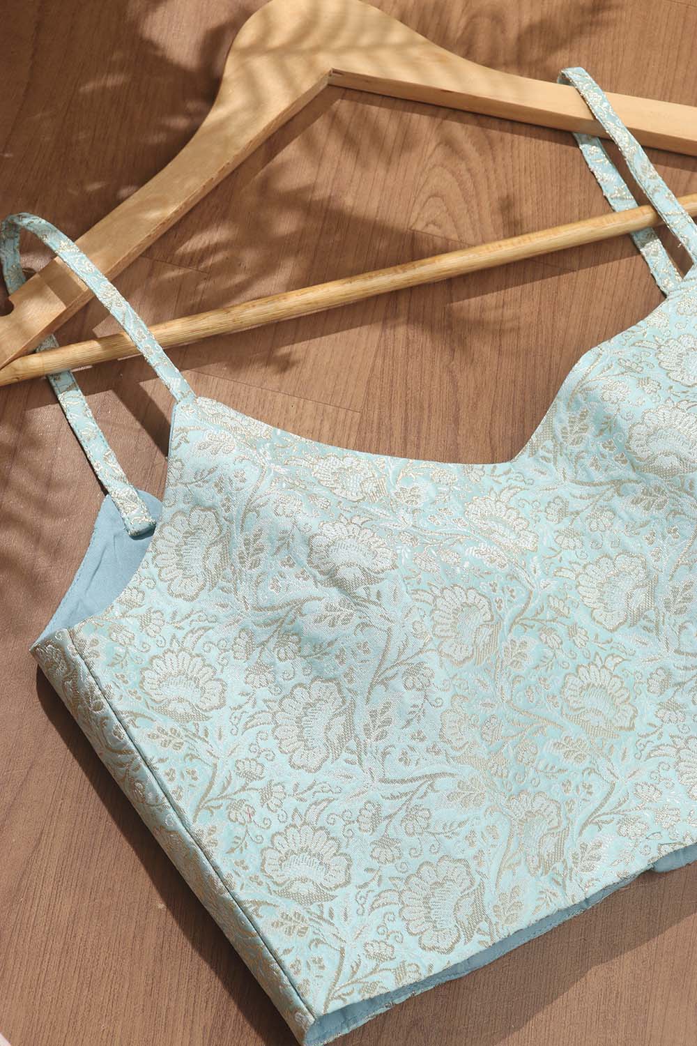 Blue Banarasi Silk Singlet Corset Non Padded Blouse - Luxurion World