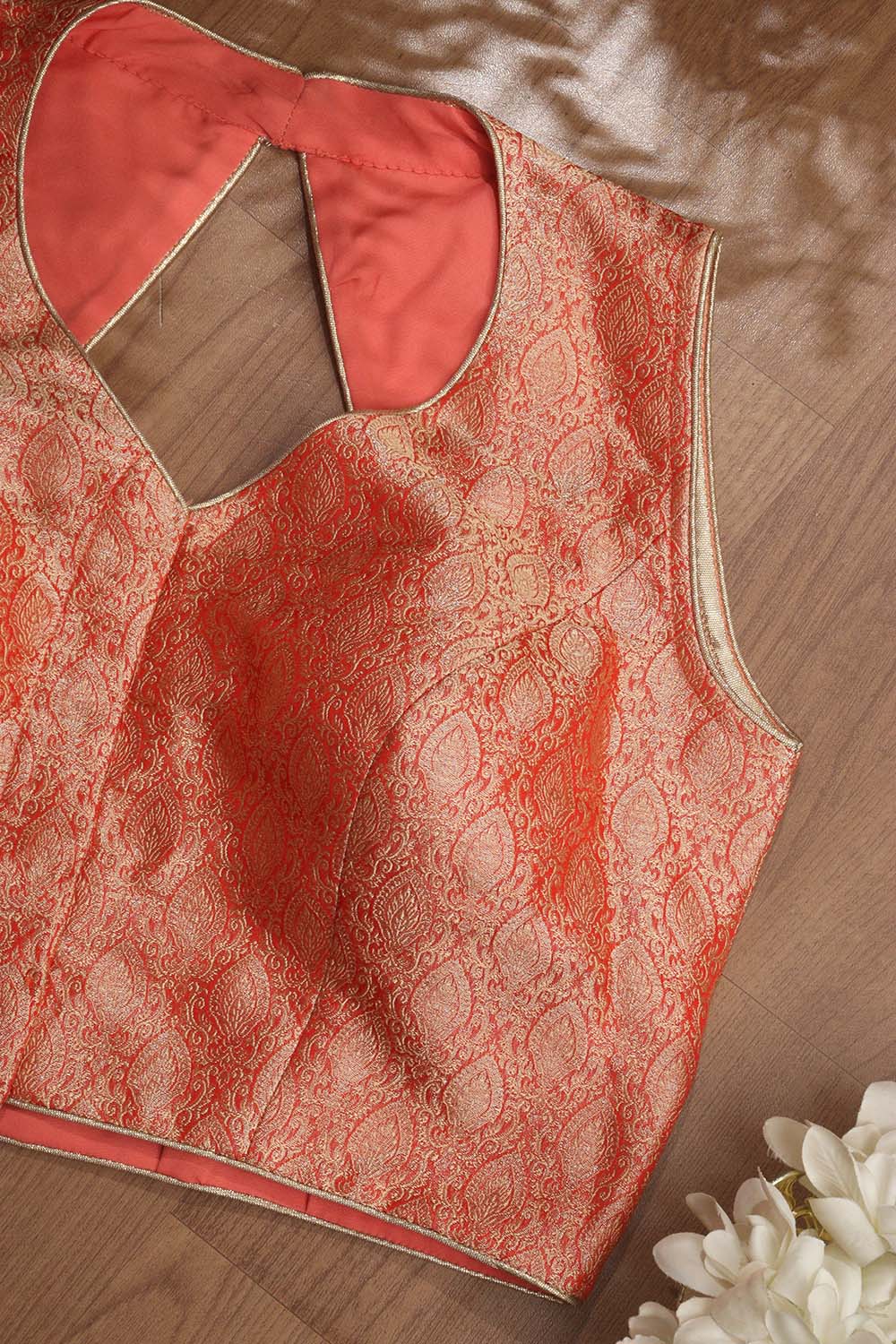 Orange Banarasi Brocade Silk Padded Blouse - Luxurion World