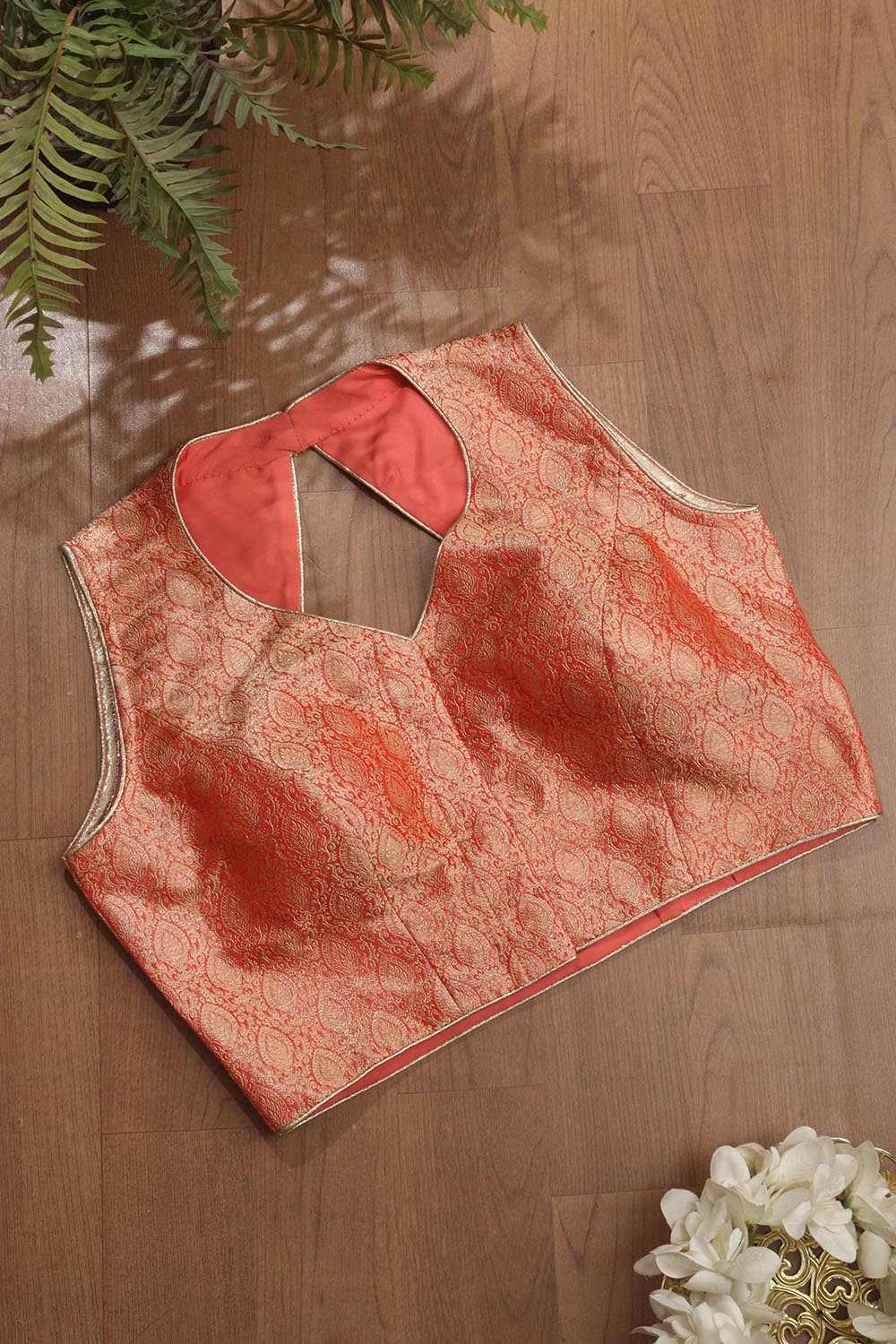 Orange Banarasi Brocade Silk Padded Blouse - Luxurion World