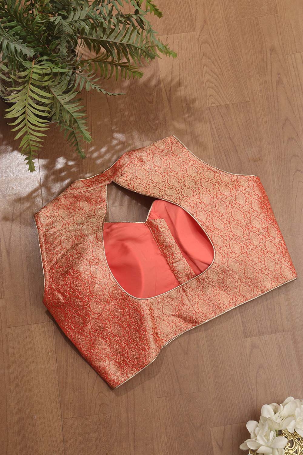 Orange Banarasi Brocade Silk Padded Blouse - Luxurion World