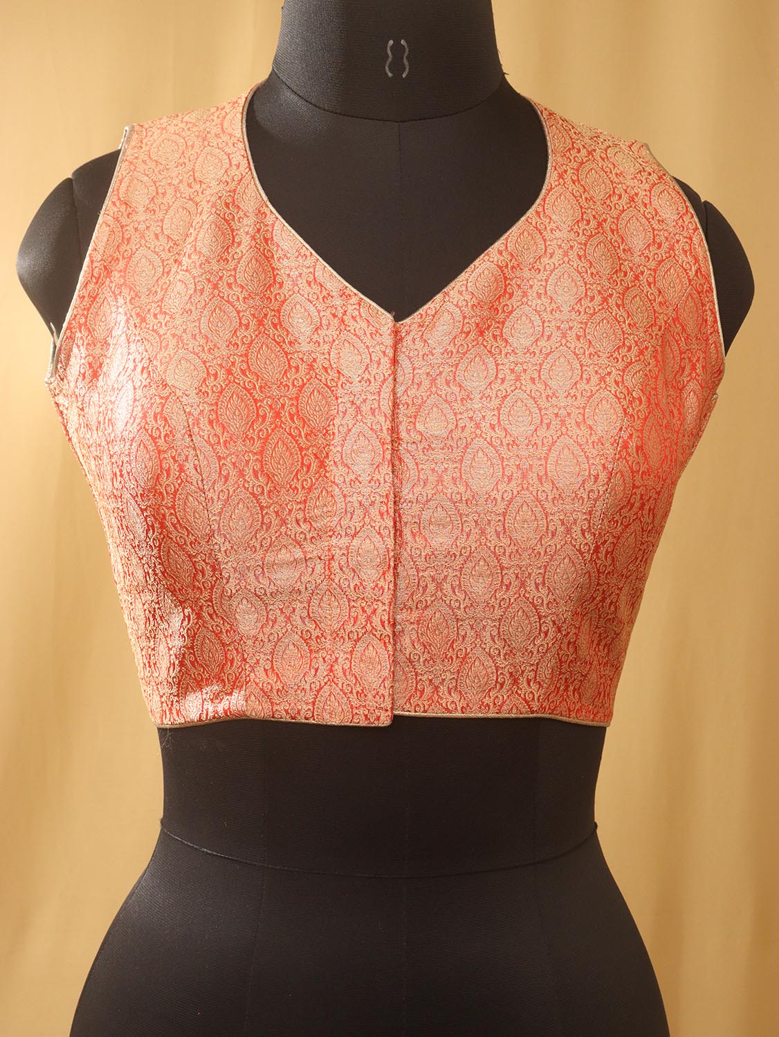 Orange Banarasi Brocade Silk Padded Blouse - Luxurion World