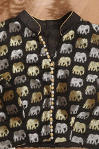 Black Banarasi Silk Potli Botton Padded Sona Roopa Elephant Design Blouse - Luxurion World