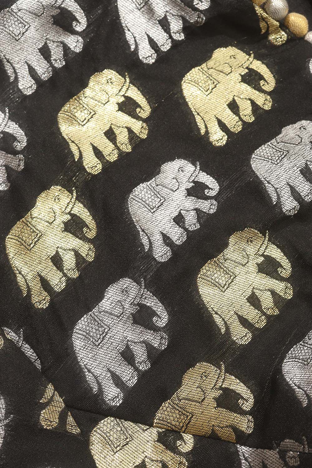 Black Banarasi Silk Potli Botton Padded Sona Roopa Elephant Design Blouse - Luxurion World