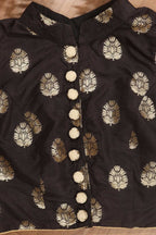 Black Banarasi Silk High Neck Fancy Button Non Padded Blouse - Luxurion World