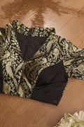 Black Banarasi Silk 3/4 Sleeves Collar Neck Padded Parrot And Elephant Design Blouse - Luxurion World