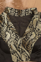 Black Banarasi Silk 3/4 Sleeves Collar Neck Padded Parrot And Elephant Design Blouse - Luxurion World
