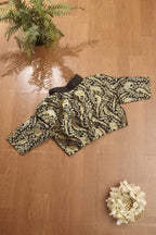 Black Banarasi Silk 3/4 Sleeves Collar Neck Padded Parrot And Elephant Design Blouse - Luxurion World