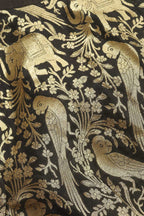 Black Banarasi Silk 3/4 Sleeves Collar Neck Padded Parrot And Elephant Design Blouse - Luxurion World