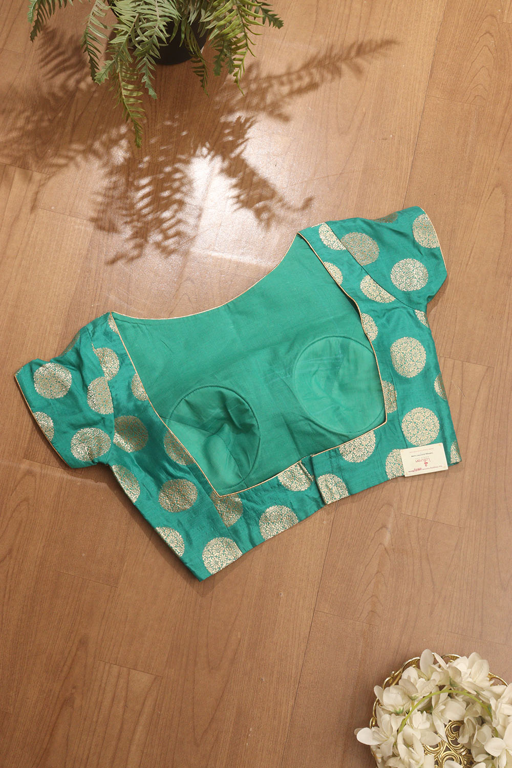 Green Banarasi Silk Boat Neck Padded Blouse - Luxurion World