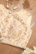 Off White Banarasi Kimkhwab Sleeveless Round Neck Padded Blouse - Luxurion World